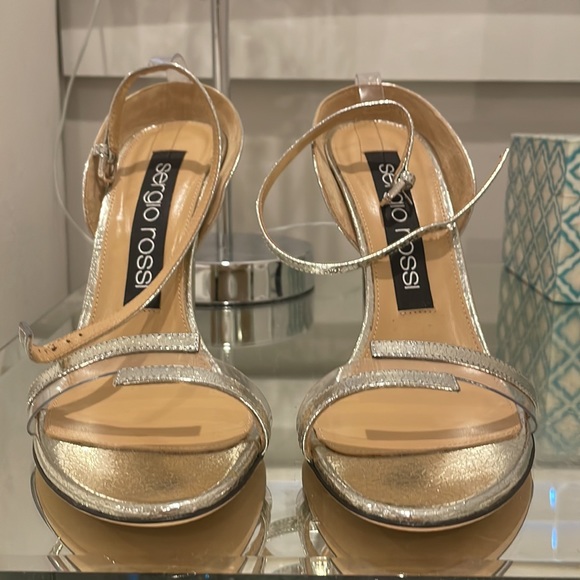 Brand New! NWT SERGIO ROSSI embossed leather silver and transparent heel. - Picture 2 of 8